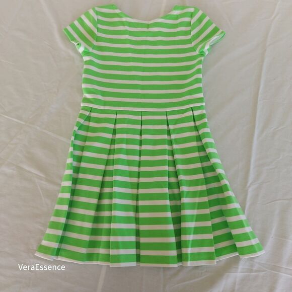 Polo Ralph Lauren Dress Girls Size 6 Green White stripes pleated Cute - Picture 2 of 4